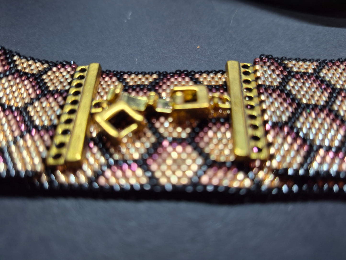 Golden Honeycomb Beaded Bracelet, Handmade Peyote Stitch Miyuki Delica Wide Cuff, Gold Bronze Copper Artisan Jewelry, Gift for Her