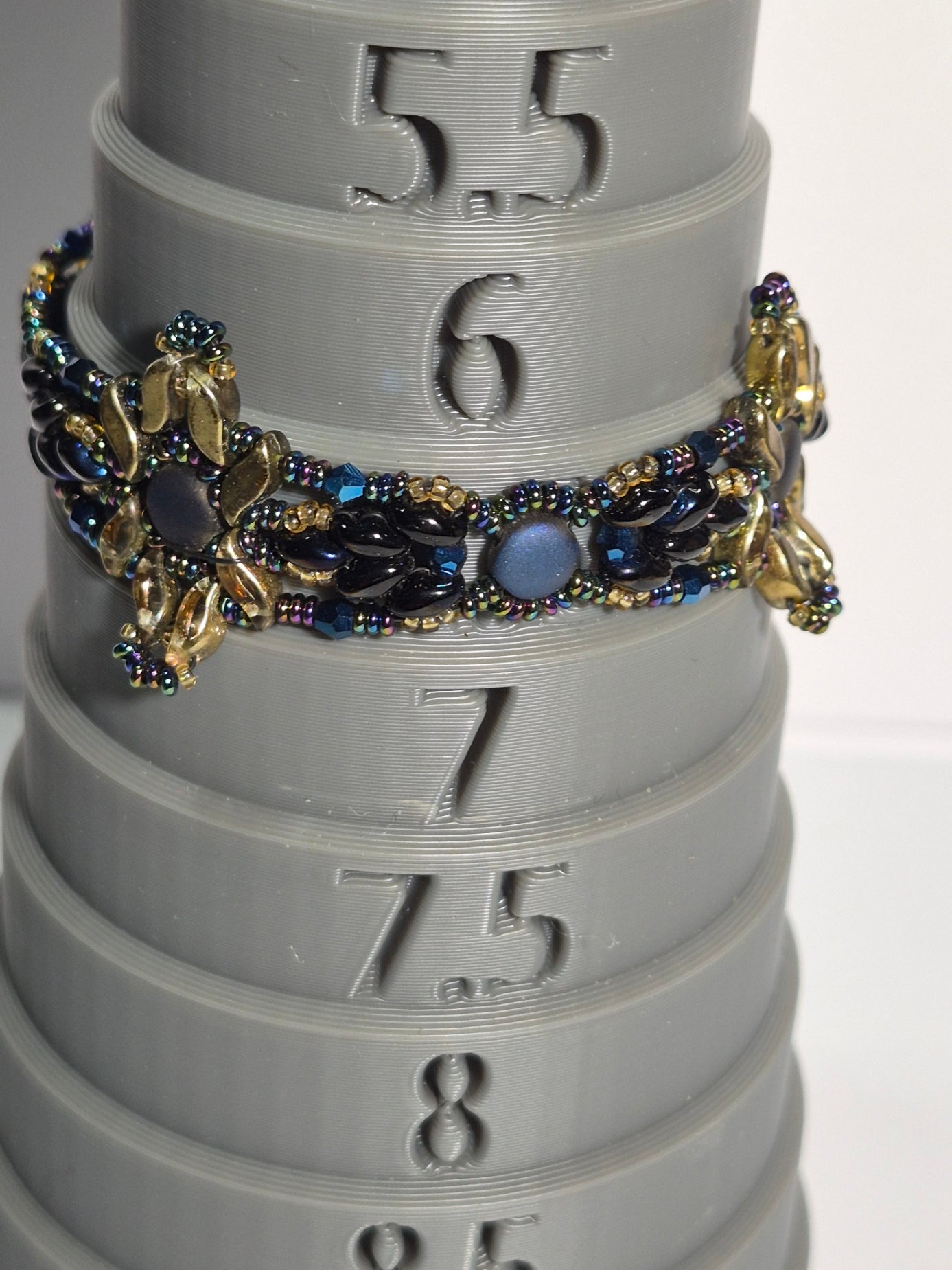 Blue & Gold Floral Woven Bracelet, Handmade Czech Glass Bead Bracelet with Matte Blue Coin Beads & Multicolor Rondelles, Artisan Statement Jewelry, Gift for Her