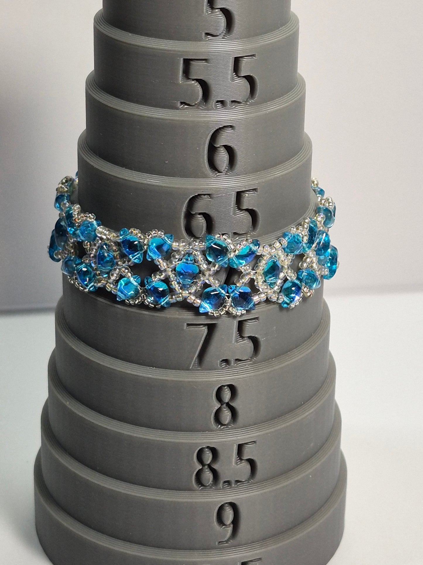 Ocean Blue Diamond Lattice Woven Bracelet, Handmade Czech Glass Bead Bracelet with Miyuki Seed Beads, Artisan Statement Jewelry, Gift for Her