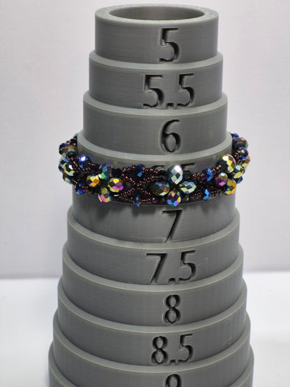 Dark Iridescent Wave Woven Bracelet, Handmade Beaded Bracelet with Multicolor Rondelles & Purple Miyuki Seed Beads, Artisan Statement Jewelry, Gift for Her