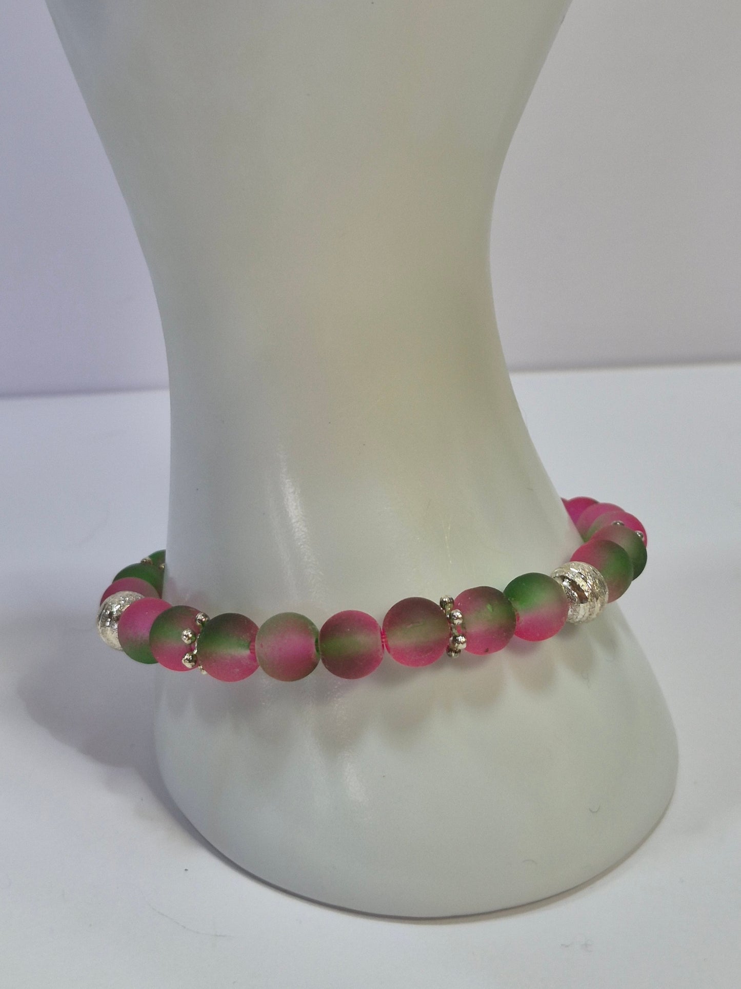 Pink & Green Glow in the Dark Stretch Bracelet – Watermelon Two-Tone Silver Stardust