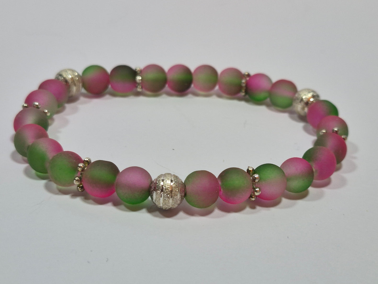 Pink & Green Glow in the Dark Stretch Bracelet – Watermelon Two-Tone Silver Stardust