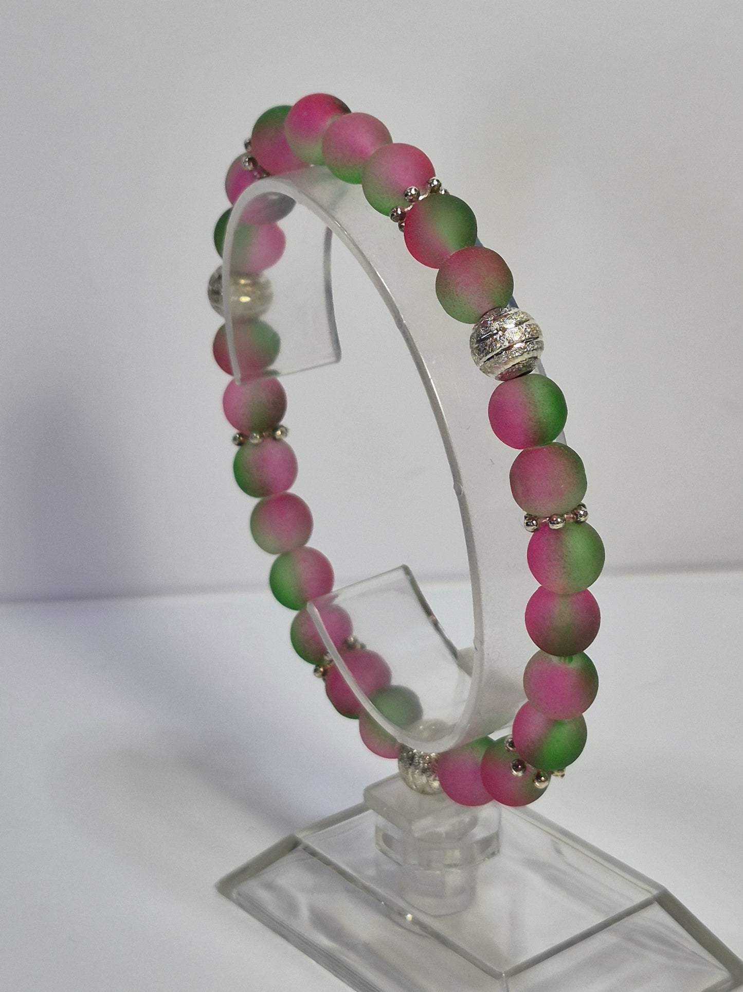Pink & Green Glow in the Dark Stretch Bracelet – Watermelon Two-Tone Silver Stardust