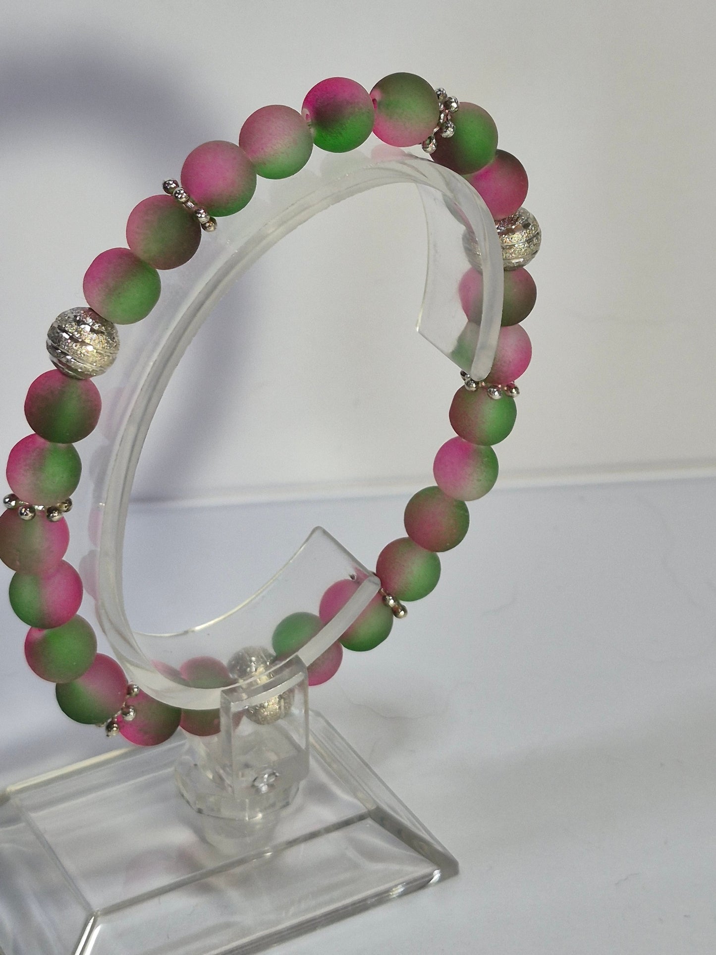 Pink & Green Glow in the Dark Stretch Bracelet – Watermelon Two-Tone Silver Stardust