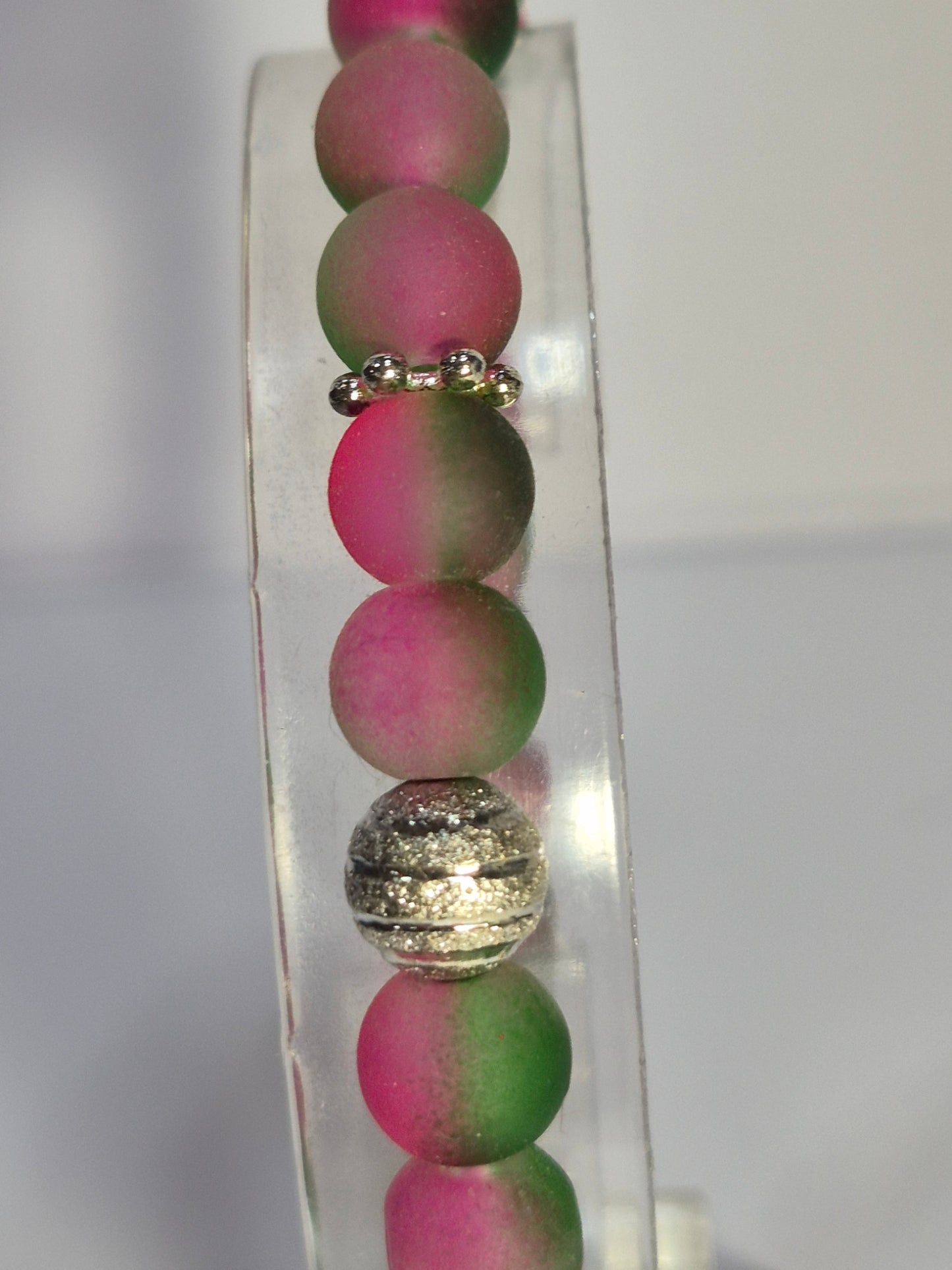 Pink & Green Glow in the Dark Stretch Bracelet – Watermelon Two-Tone Silver Stardust