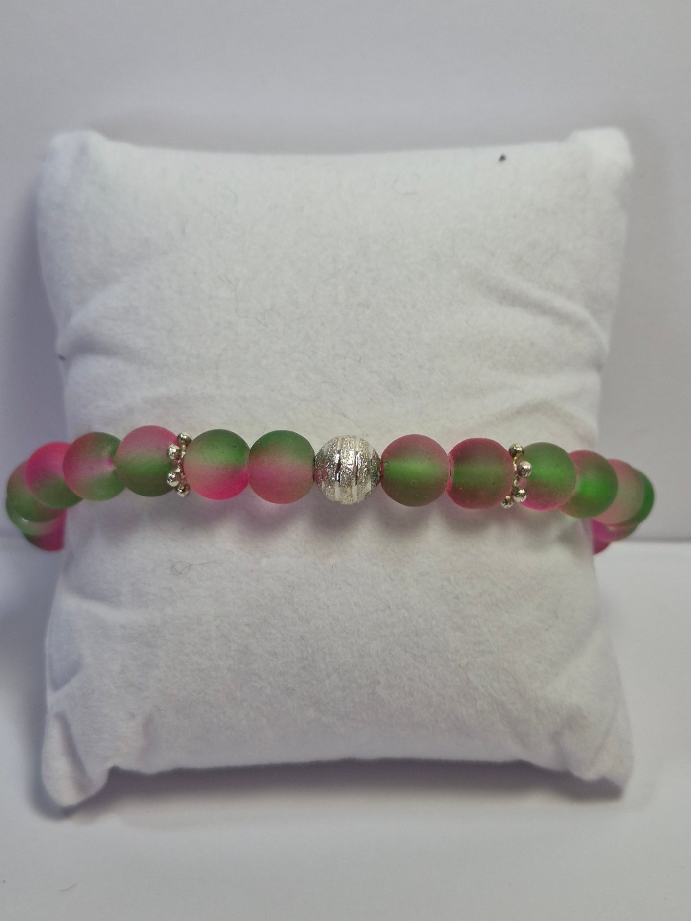 Pink & Green Glow in the Dark Stretch Bracelet – Watermelon Two-Tone Silver Stardust