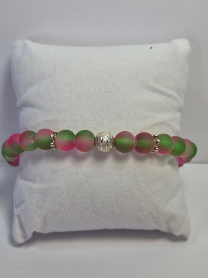 Pink & Green Glow in the Dark Stretch Bracelet – Watermelon Two-Tone Silver Stardust