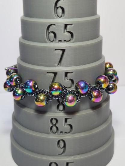 Rainbow Hematite Woven Bracelet – Handmade Iridescent Beaded Bracelet with Toggle Clasp