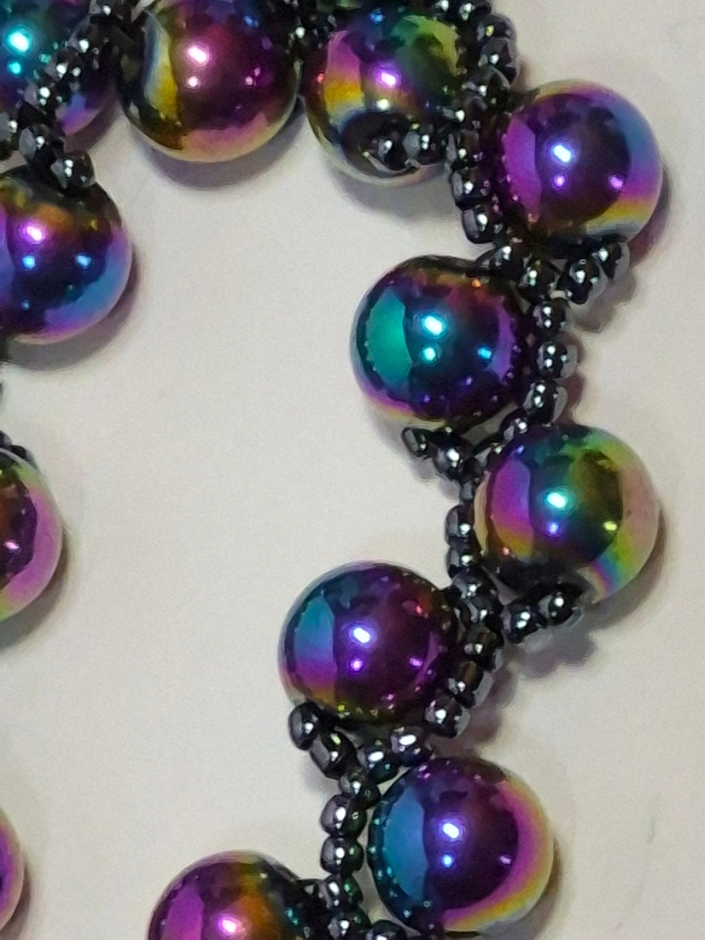 Rainbow Hematite Woven Bracelet – Handmade Iridescent Beaded Bracelet with Toggle Clasp