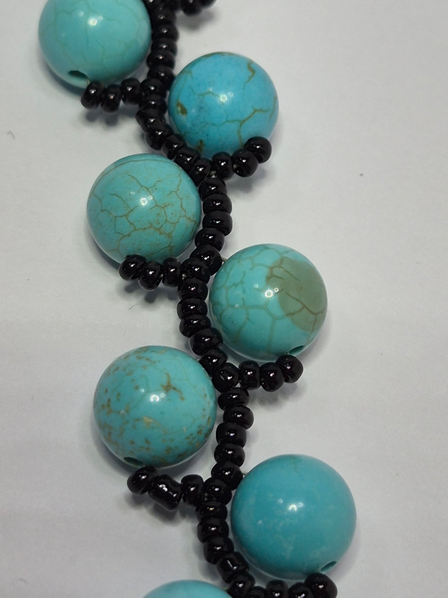 Turquoise & Black Woven Bracelet – Handmade 8mm Gemstone Beaded Bracelet with Toggle Clasp