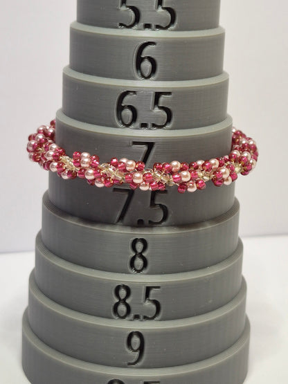 Burgundy & Blush Pearl Spiral Rope Bracelet – Handmade Beaded Bracelet with Magnetic Clasp