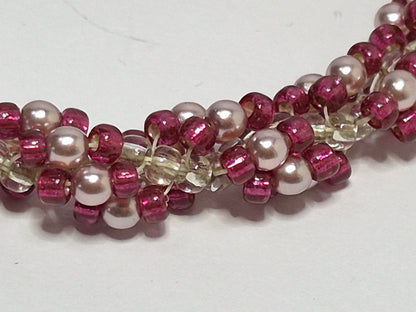Burgundy & Blush Pearl Spiral Rope Bracelet – Handmade Beaded Bracelet with Magnetic Clasp