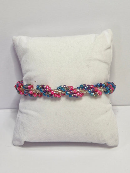 Blue Purple Pink & Clear Spiral Rope Bracelet – Handmade Miyuki Seed Bead Bracelet with Lobster Clasp