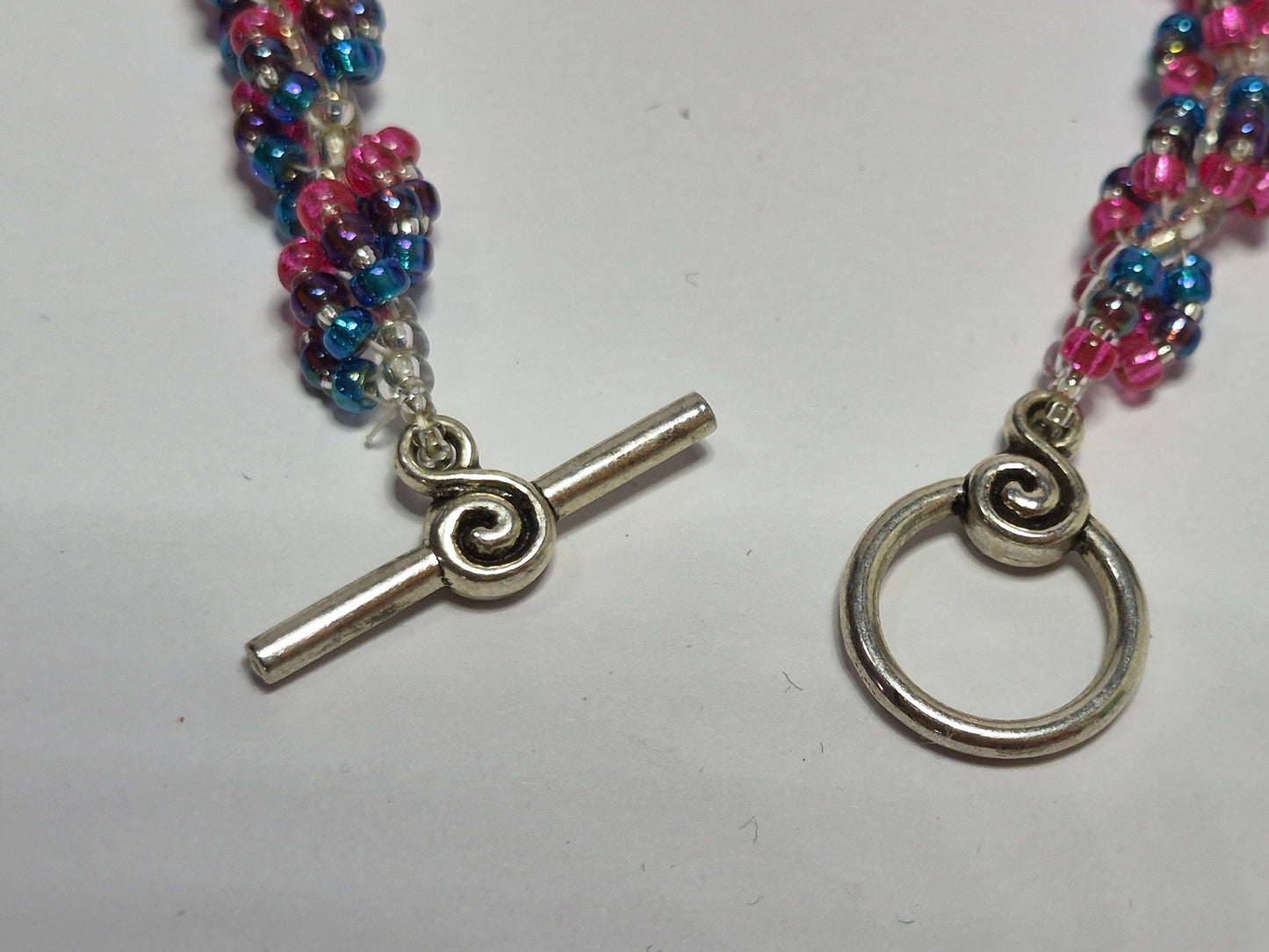 Blue Purple Pink & Clear Spiral Rope Bracelet – Handmade Miyuki Seed Bead Bracelet with Lobster Clasp