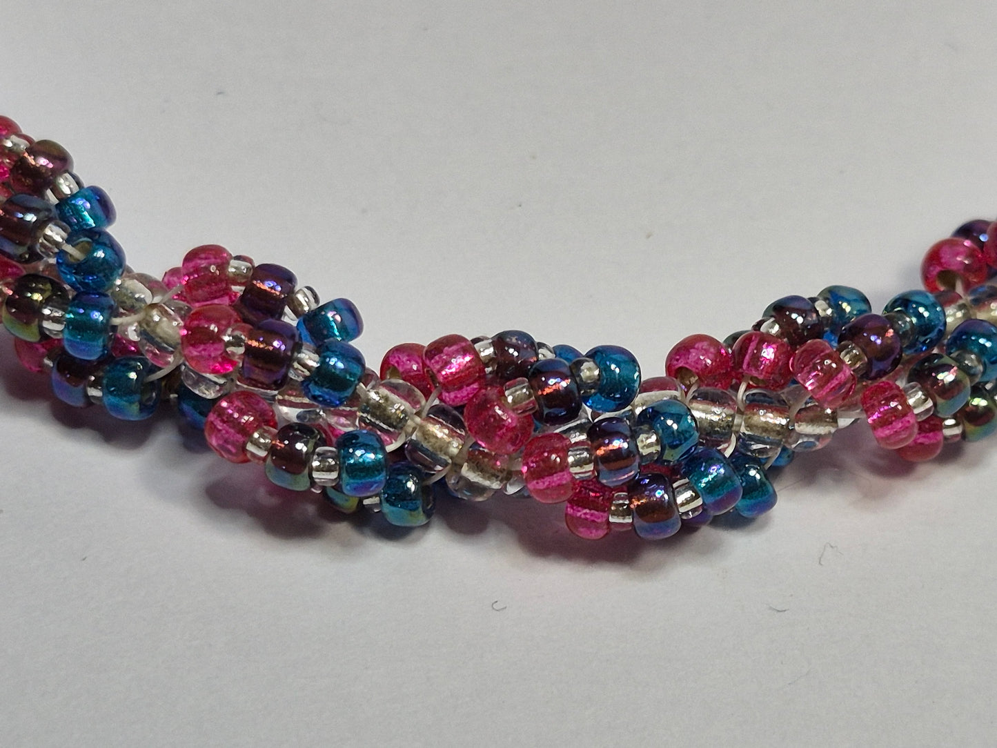Blue Purple Pink & Clear Spiral Rope Bracelet – Handmade Miyuki Seed Bead Bracelet with Lobster Clasp