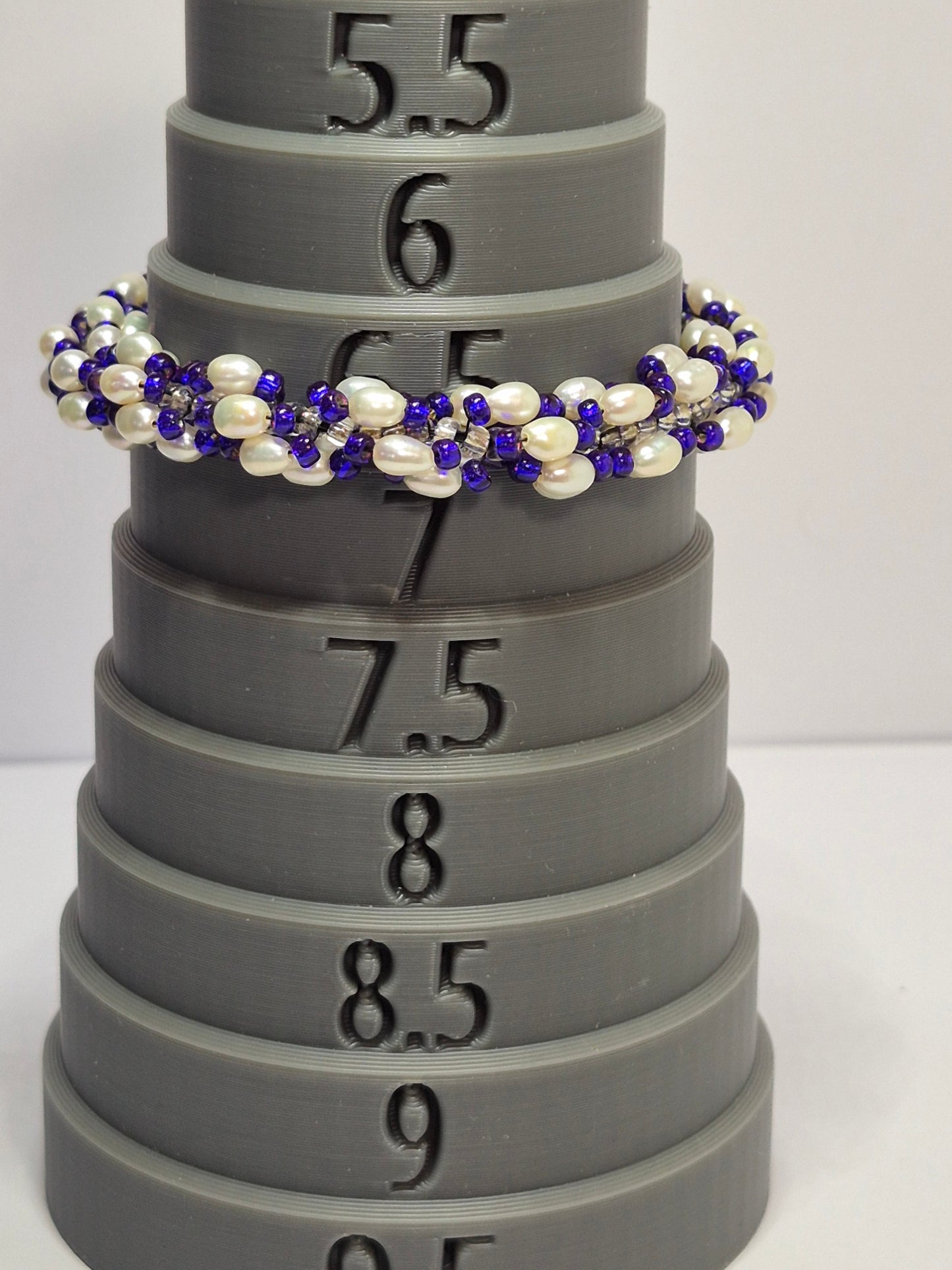 Cobalt Blue & White Freshwater Pearl Spiral Rope Bracelet – Handmade Beaded Bracelet with Toggle Clasp