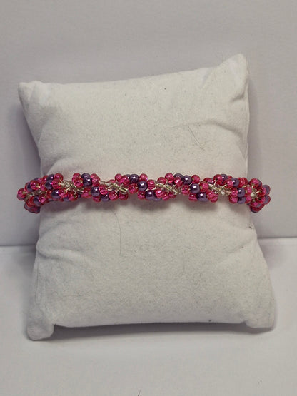 Pink & Purple Glass Pearl Spiral Rope Bracelet – Handmade Miyuki Seed Bead Bracelet with Magnetic Clasp