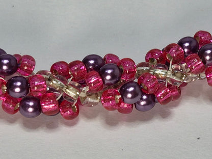 Pink & Purple Glass Pearl Spiral Rope Bracelet – Handmade Miyuki Seed Bead Bracelet with Magnetic Clasp