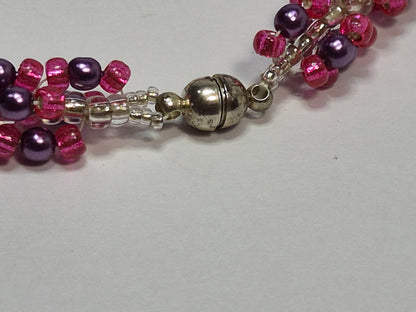 Pink & Purple Glass Pearl Spiral Rope Bracelet – Handmade Miyuki Seed Bead Bracelet with Magnetic Clasp