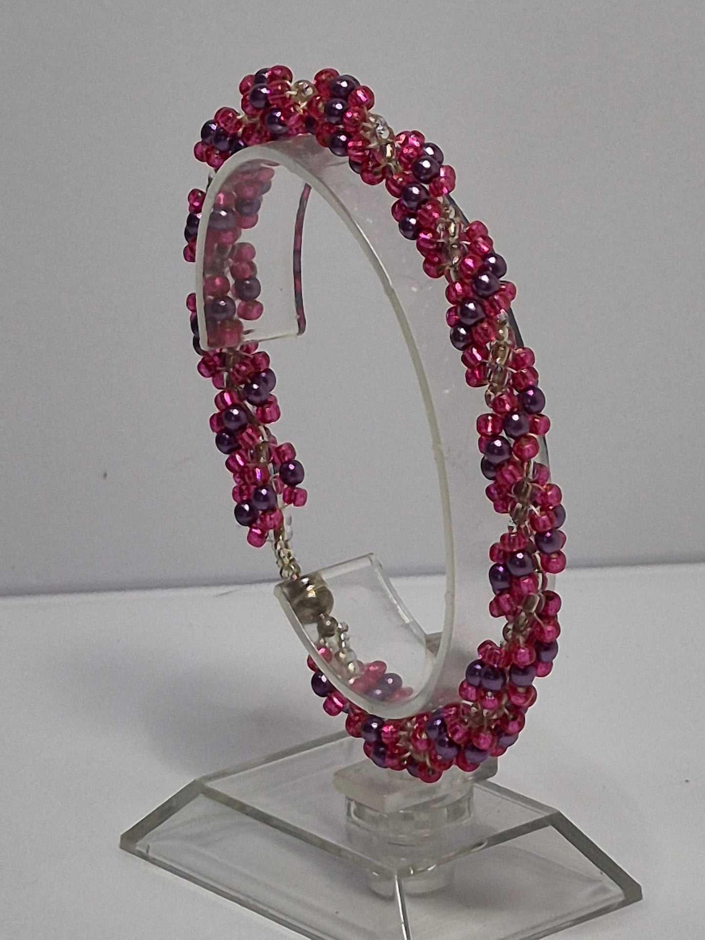 Pink & Purple Glass Pearl Spiral Rope Bracelet – Handmade Miyuki Seed Bead Bracelet with Magnetic Clasp