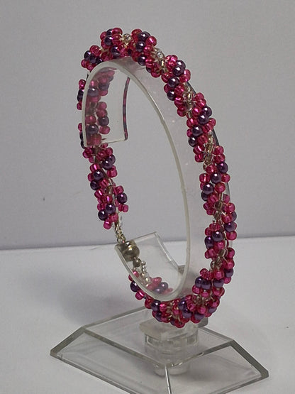 Pink & Purple Glass Pearl Spiral Rope Bracelet – Handmade Miyuki Seed Bead Bracelet with Magnetic Clasp
