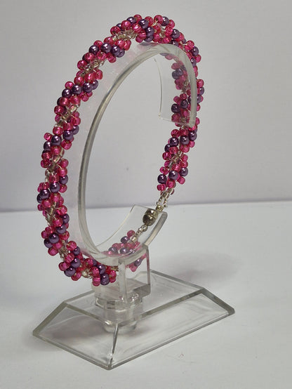 Pink & Purple Glass Pearl Spiral Rope Bracelet – Handmade Miyuki Seed Bead Bracelet with Magnetic Clasp