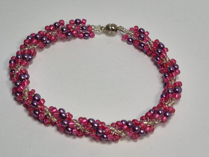Pink & Purple Glass Pearl Spiral Rope Bracelet – Handmade Miyuki Seed Bead Bracelet with Magnetic Clasp