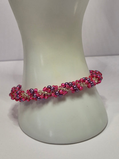 Pink & Purple Glass Pearl Spiral Rope Bracelet – Handmade Miyuki Seed Bead Bracelet with Magnetic Clasp