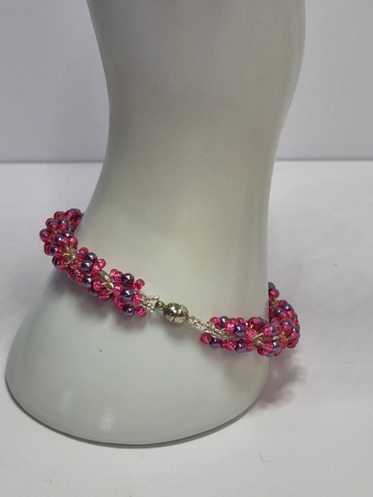 Pink & Purple Glass Pearl Spiral Rope Bracelet – Handmade Miyuki Seed Bead Bracelet with Magnetic Clasp