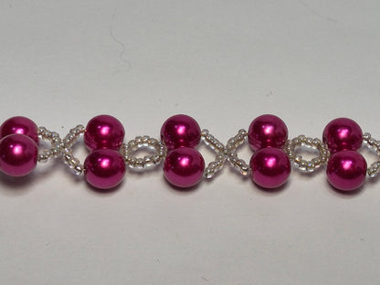 Hot Pink Pearl X's & O's Bracelet – Handmade Beaded Bracelet with Toggle Clasp