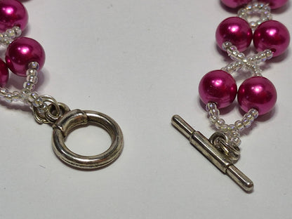 Hot Pink Pearl X's & O's Bracelet – Handmade Beaded Bracelet with Toggle Clasp