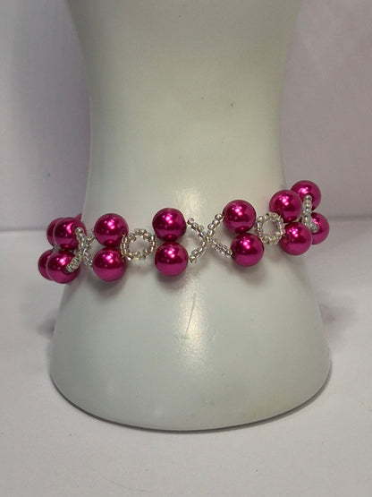 Hot Pink Pearl X's & O's Bracelet – Handmade Beaded Bracelet with Toggle Clasp