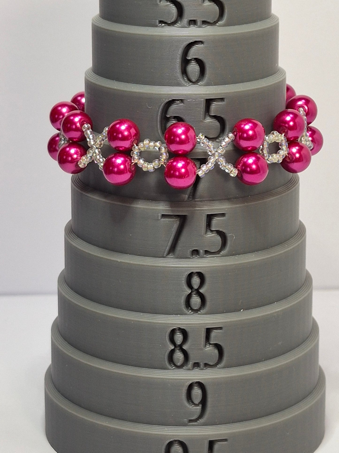 Hot Pink Pearl X's & O's Bracelet – Handmade Beaded Bracelet with Toggle Clasp