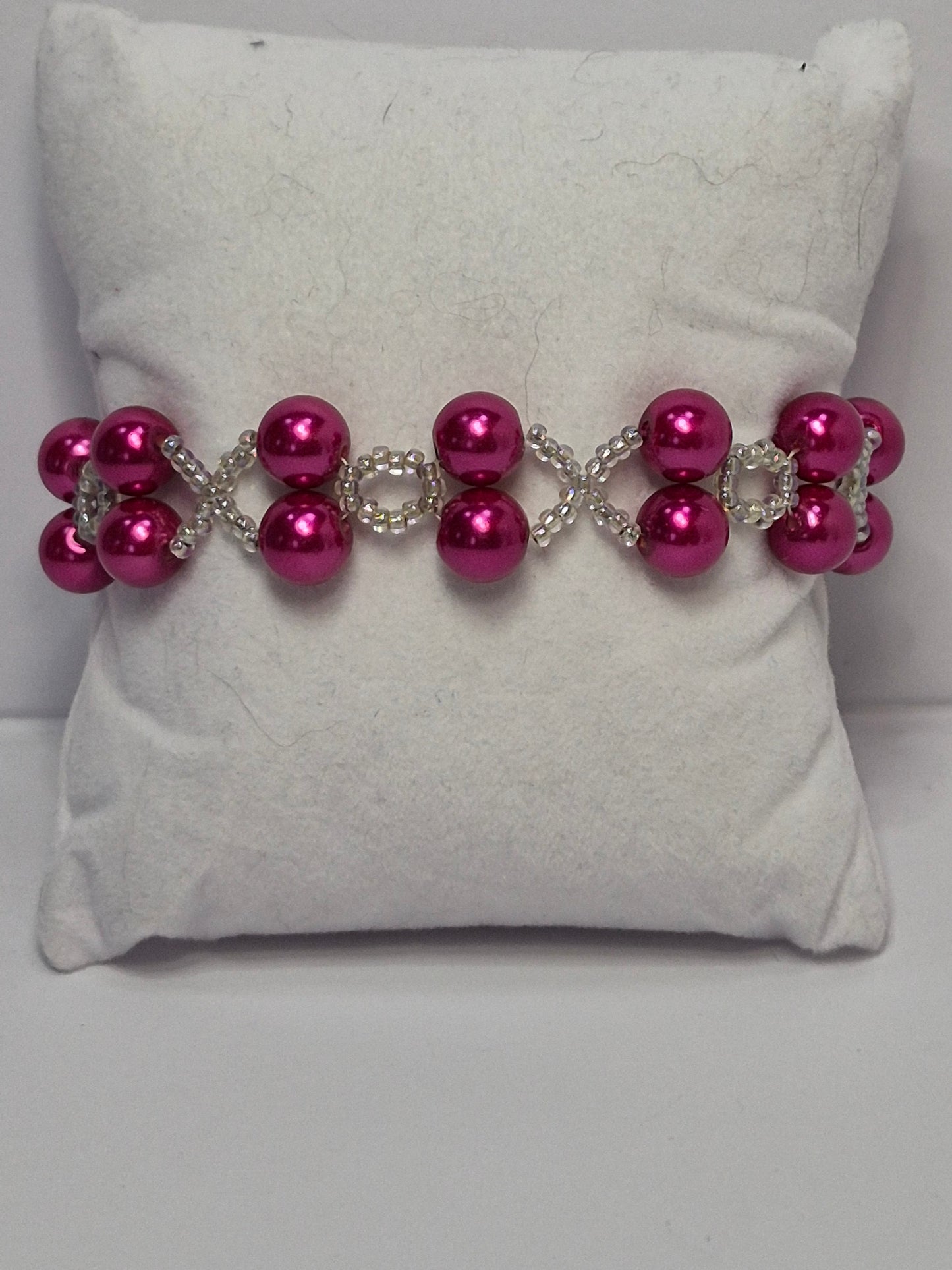 Hot Pink Pearl X's & O's Bracelet – Handmade Beaded Bracelet with Toggle Clasp