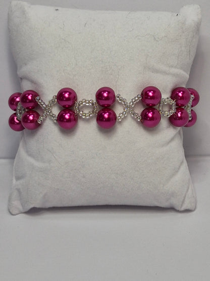Hot Pink Pearl X's & O's Bracelet – Handmade Beaded Bracelet with Toggle Clasp