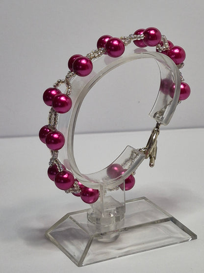 Hot Pink Pearl X's & O's Bracelet – Handmade Beaded Bracelet with Toggle Clasp