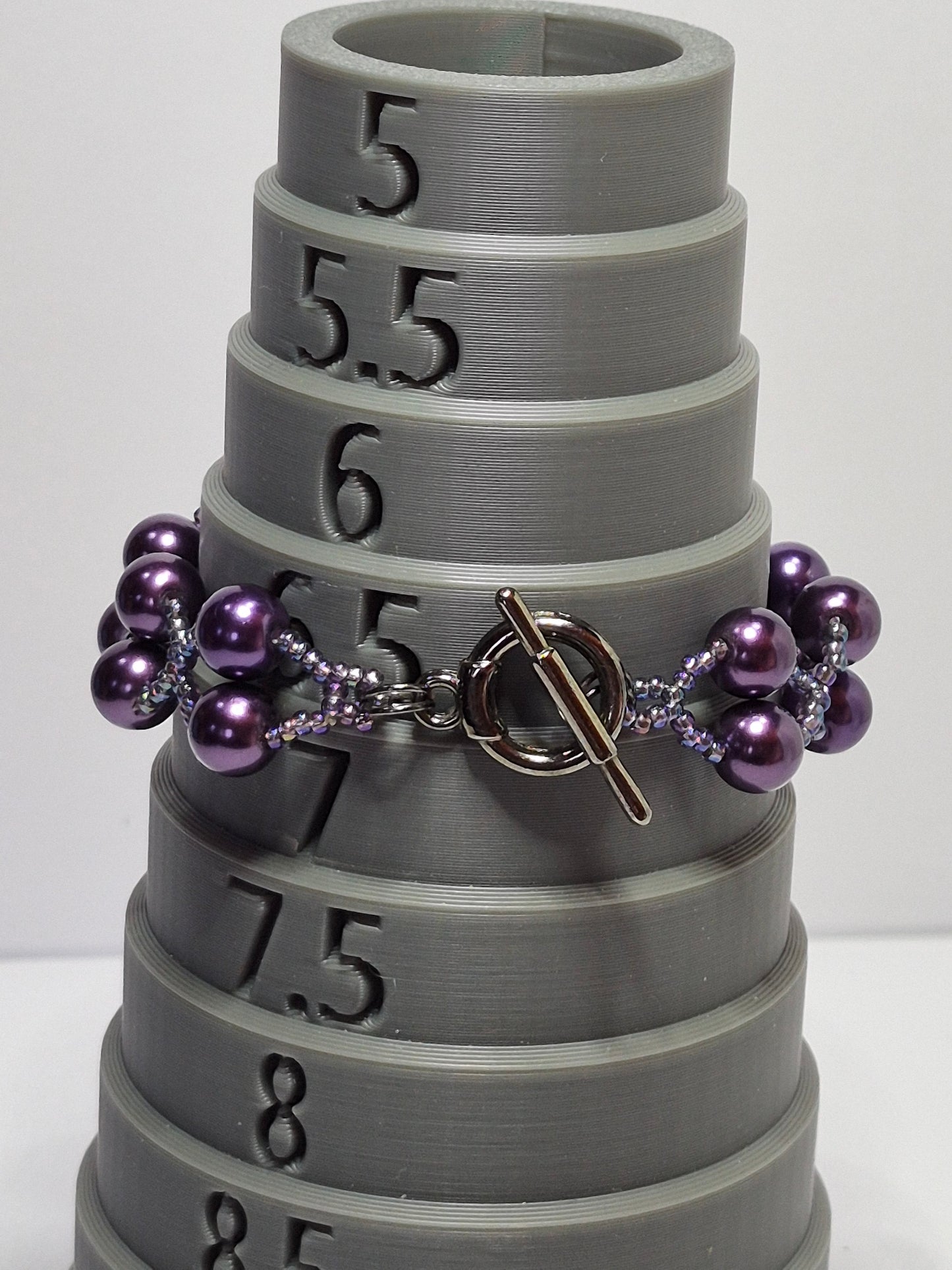 Amethyst & Lavender Pearl X's & O's Bracelet – Handmade Beaded Bracelet with Toggle Clasp