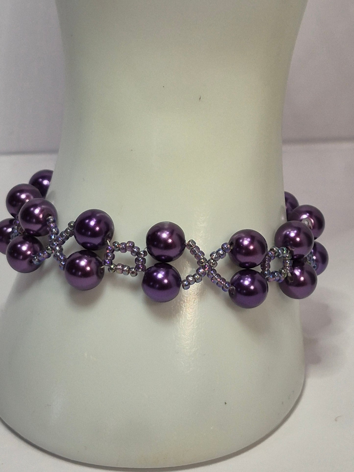Amethyst & Lavender Pearl X's & O's Bracelet – Handmade Beaded Bracelet with Toggle Clasp