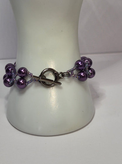 Amethyst & Lavender Pearl X's & O's Bracelet – Handmade Beaded Bracelet with Toggle Clasp