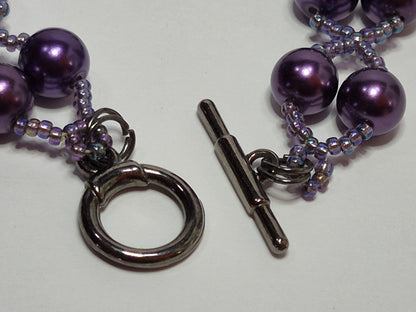 Amethyst & Lavender Pearl X's & O's Bracelet – Handmade Beaded Bracelet with Toggle Clasp
