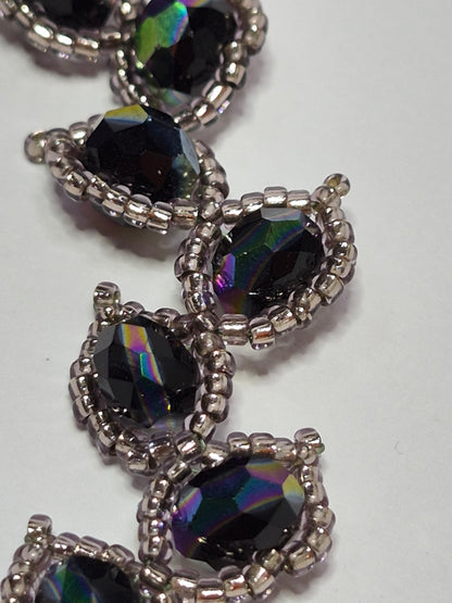 Leafy Vine Iridescent Crystal Bracelet – Handmade Beaded Bracelet with Faceted Rondelles & Toggle Clasp