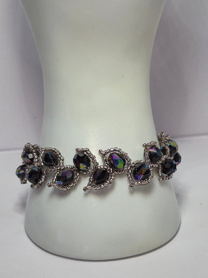 Leafy Vine Iridescent Crystal Bracelet – Handmade Beaded Bracelet with Faceted Rondelles & Toggle Clasp