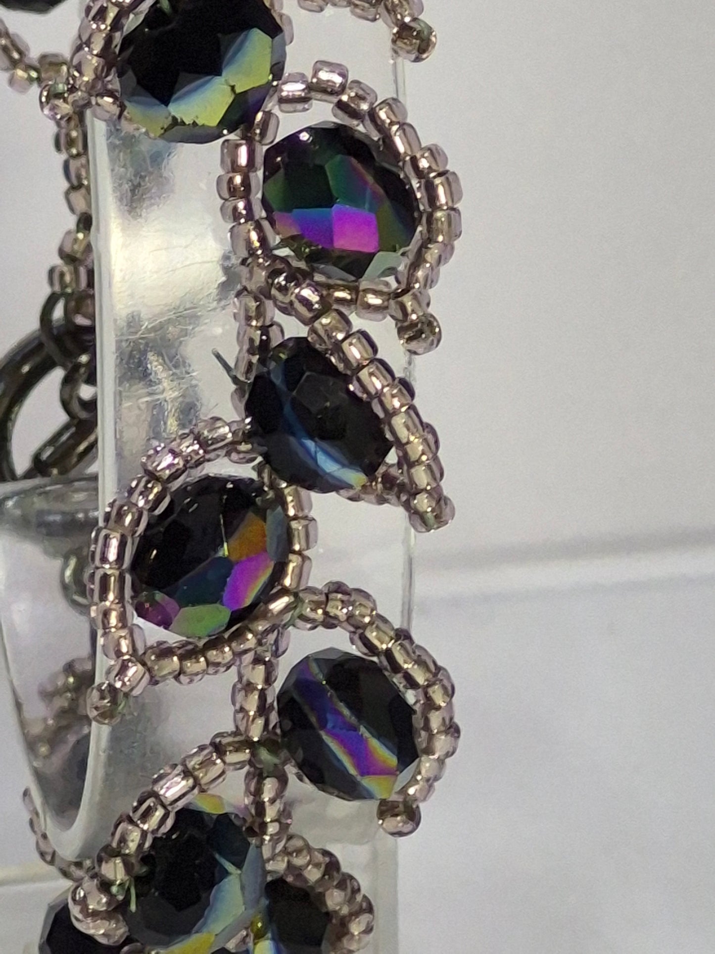 Leafy Vine Iridescent Crystal Bracelet – Handmade Beaded Bracelet with Faceted Rondelles & Toggle Clasp
