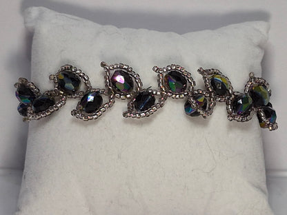 Leafy Vine Iridescent Crystal Bracelet – Handmade Beaded Bracelet with Faceted Rondelles & Toggle Clasp