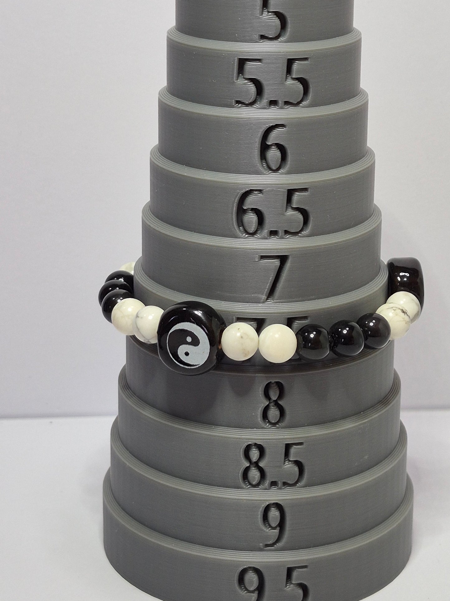 Yin Yang Stretch Bracelet – White Howlite & Black Obsidian Gemstone Bracelet with Glass Yin Yang Beads