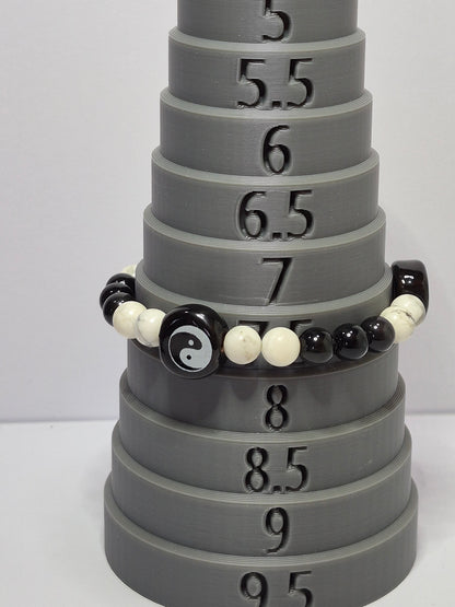 Yin Yang Stretch Bracelet – White Howlite & Black Obsidian Gemstone Bracelet with Glass Yin Yang Beads