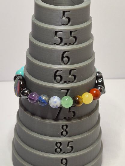 7 Chakra & Peace Sign Stretch Bracelet – Hematite, Turquoise & Gemstone Bracelet with Glass Peace Sign Beads