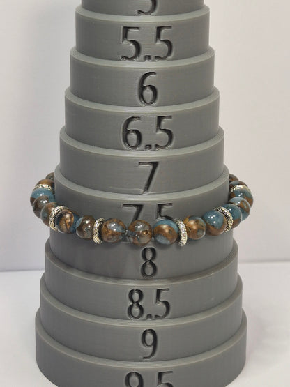 Aqua Terra Jasper Stretch Bracelet – 8mm Gemstone Beads with Silver Filigree Rondelle Spacers