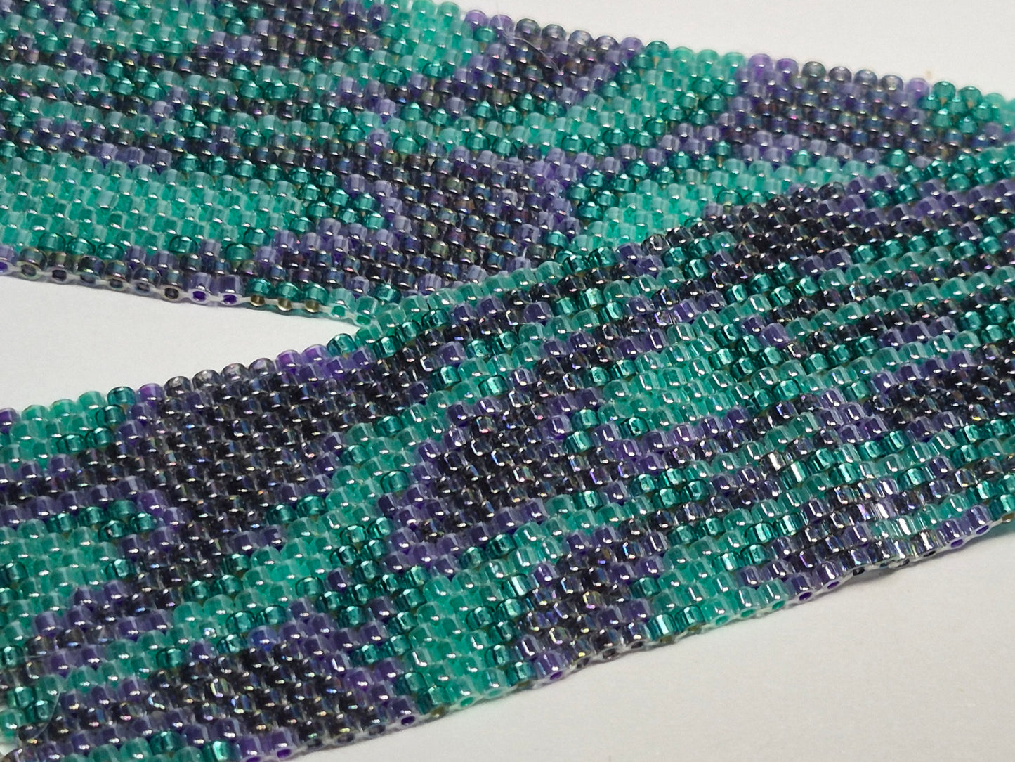 Turquoise & Lavender Peyote Cuff Bracelet – Miyuki Delica Beads, Wide Woven Beadwork Bracelet with Silver Filigree Clasp