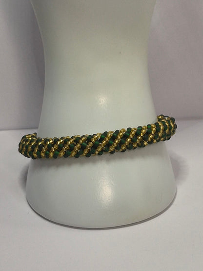 Emerald Green & Gold Russian Spiral Rope Bracelet – Miyuki 8/0 & 11/0 Matte Seed Beads, Antique Gold Filigree Caps & Lobster Clasp